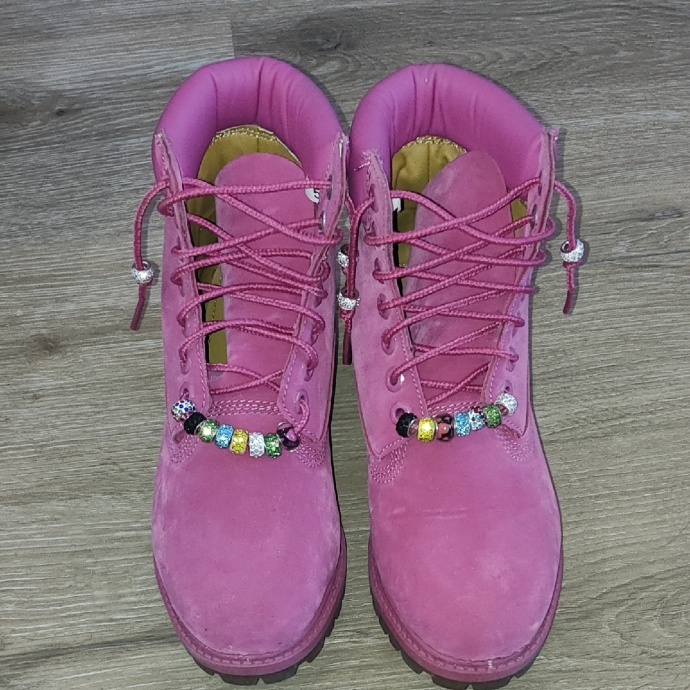 Timberland Pink Ankle Boots with Beaded Laces